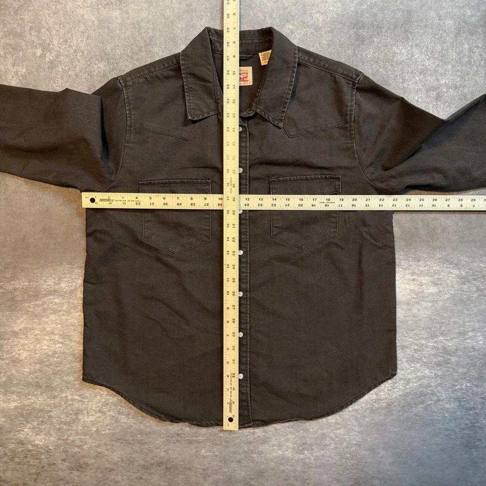 Levis Mens XL Black Denim Western Snap Button Down Shirt Long Sleeve Cotton